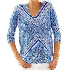 Lilly Pulitzer 100% Linen Blue Pullover Tunic Top XS/S Beach Coastal Vacation